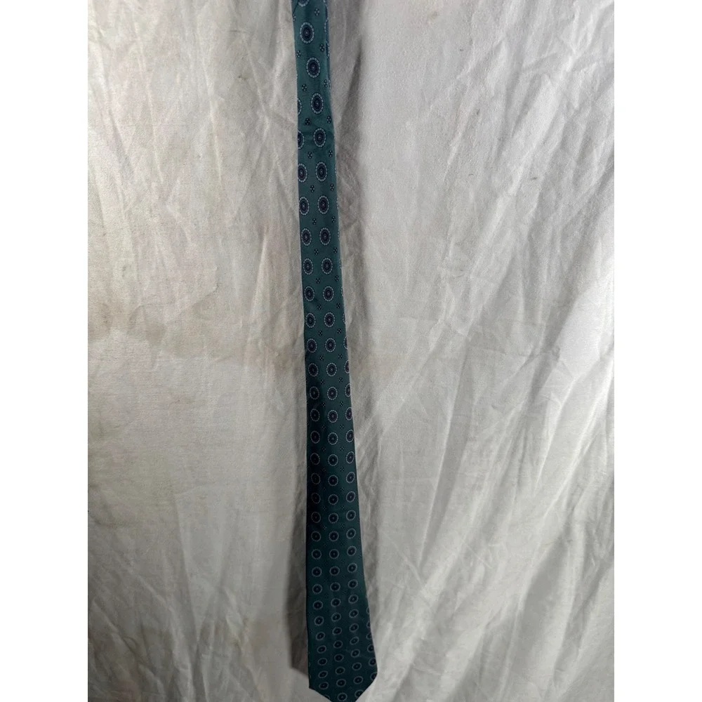 Pierre Cardin Couture Collection Silk Tie Teal Blue Medallion Geometric Vintage